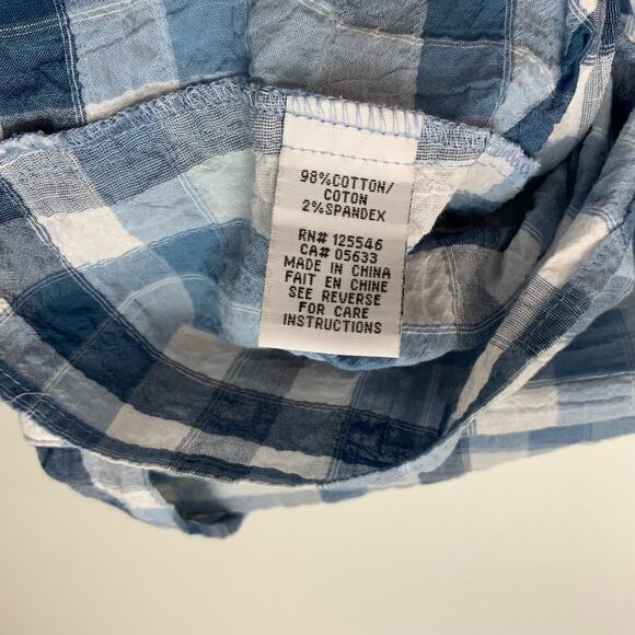 Habitat Cotton Pucker Weave Plaid Button Up Blouse Women's Size M - Picture 5 of 5